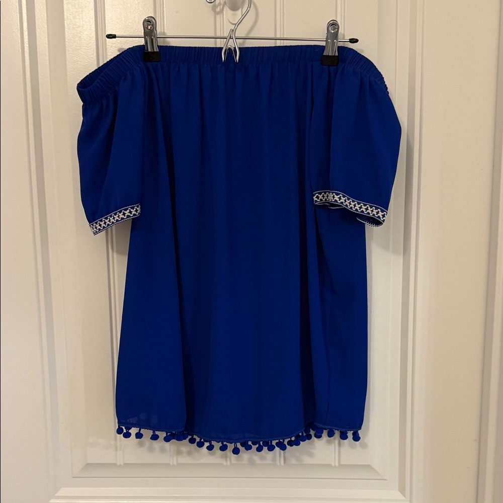 Purple Snow Cobalt Blue Off-Shoulder Blouse